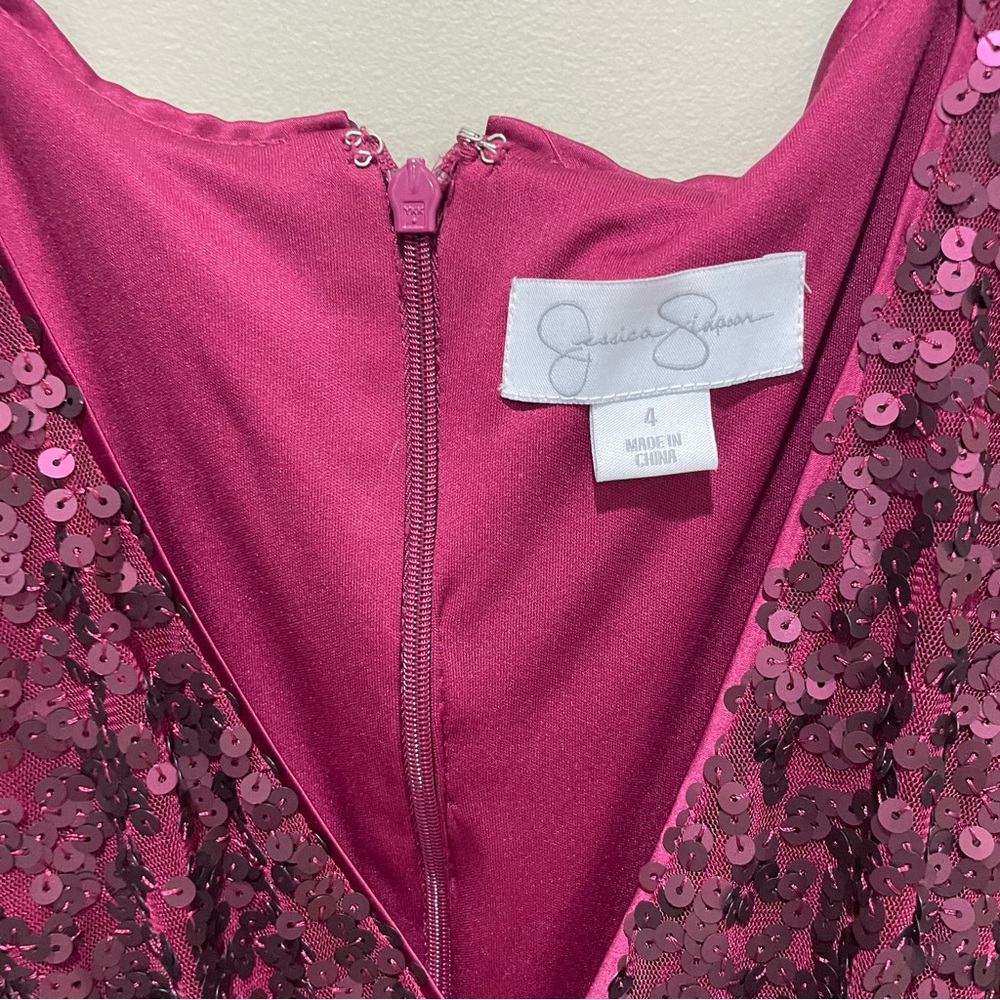 Jessica simpson purple formal sequin wrap gown tulip skirt beaded waist size 4 - Picture 6 of 9